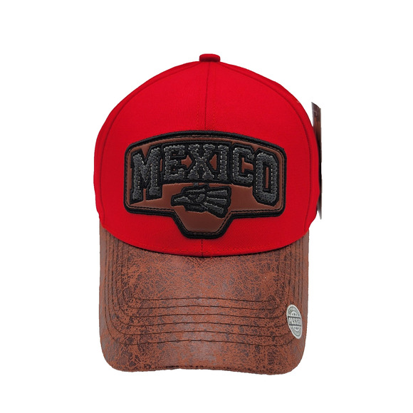 Mexico Hat Cap Strap Back Red Brown Distressed Bill Embroidered Patch Mens - Picture 1 of 7